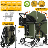 PAWZIDEA Large Dog Stroller up to 80 lbs, No-Zip 180° Reversible Canopy Lockable, Heavy Duty Pet Stroller for 2 Medium Dogs One-Hand Foldable, Low-Entry, All-Terrain Jogger Wheels, Storage Organizer
