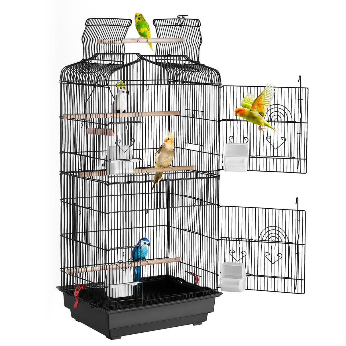 VEVOR 41-inch Open Top Large Parrot Bird Cage, Hanging Bird Cage for Parakeets Finches Canaries Lovebirds Cockatiels Budgies Small Quaker Conures Travel Pet Flight Birdcage with Swing and Perch
