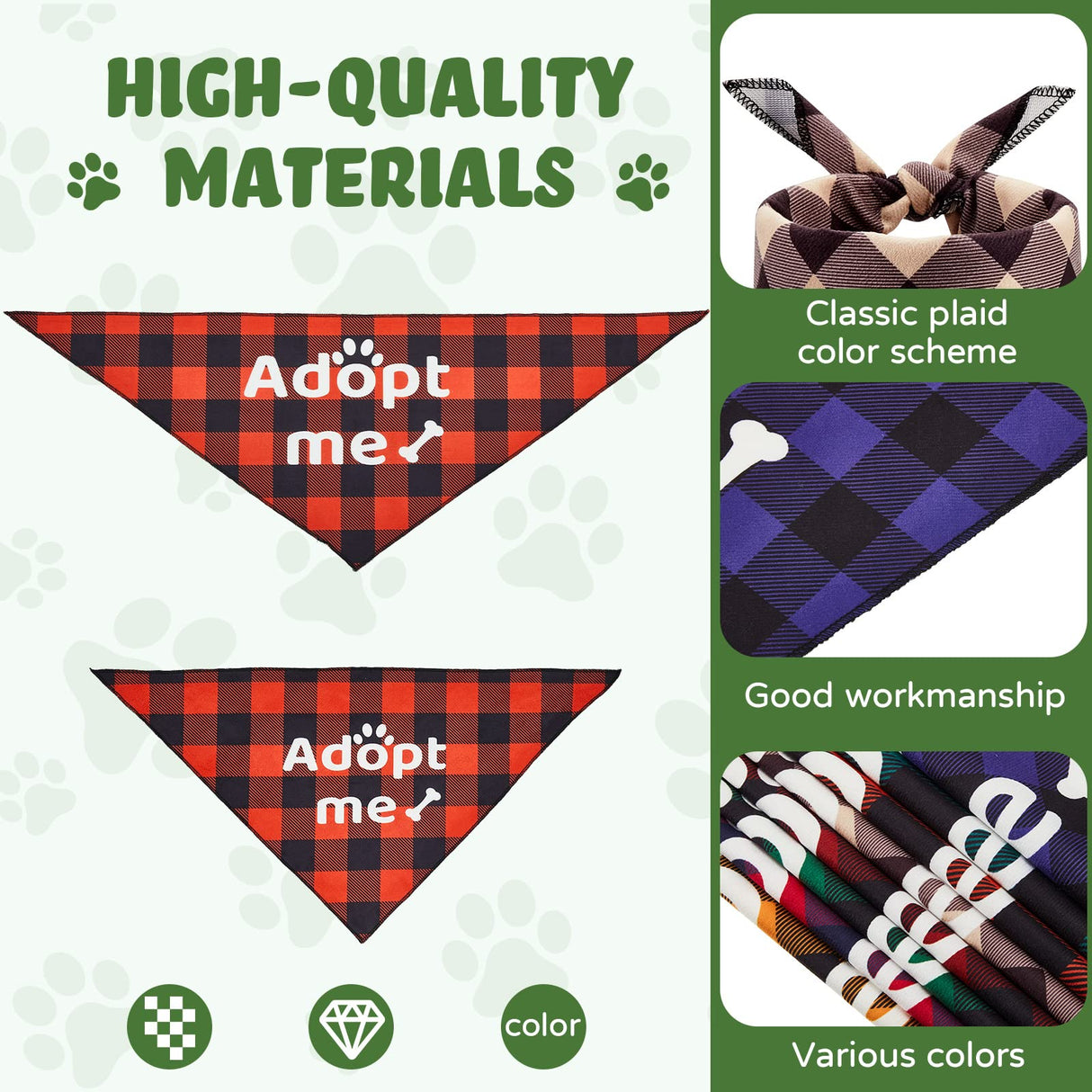 Patelai 16 Pcs 2 Size Adopt Me Dog Bandanas Bulk Plaid Reversible Triangle Bibs Printing Pet Scarf Bibs Adoption Event Celebration Accessories for Christmas Small Medium Large Shelter Animals