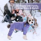 Winter Coat for Dogs - Warm Dralon Cold Weather Coat, Soft Fleece Jacket, Striped Pajamas with Drawstrings, Long Sleeves Jumpsuit Anti Hair Shedding, Reflective Onesie Clothes for Small Dogs