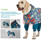 LovinPet Dog Pajamas: Lightweight Onesie, Large Dog Pjs, Reflective Stripe, Super Dinos Navy Print, Surgical Recovery Clothes /3XL