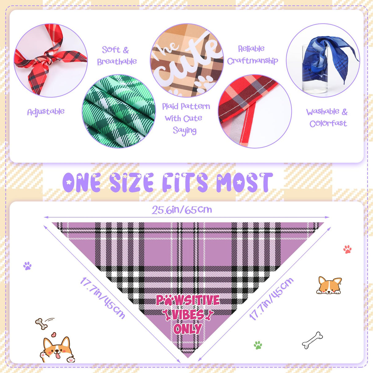 Sweetude 100 Pcs Plaid Dog Bandanas Bulk Paw Print Dog Scarf Bibs Puppy Pet Bandanas with Captions Adjustable Cat Outfit Washable Triangle Scarf Kerchief for Small to Medium