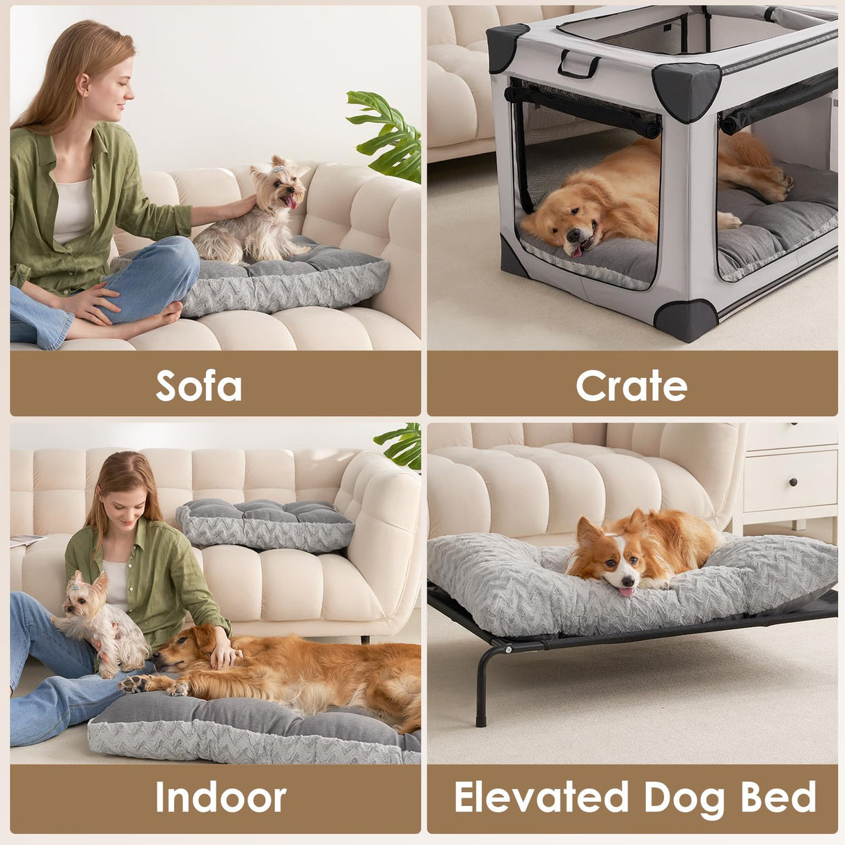 EHEYCIGA Washable XL Dog Bed for Crate 41x27 Inch, Reversible Kennel Pad for Extra Large Dogs Weight Up to 75 lbs, Plush and Comfy Pet Sleeping Mat, Grey