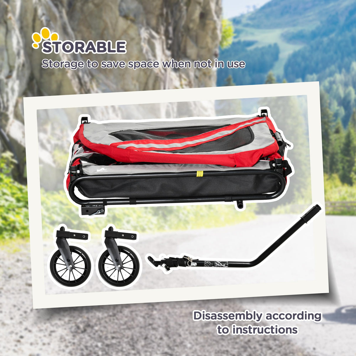 Aosom 2-in-1 Pet Bike Trailer for Small Medium Dogs, Road-Visibility Dog Stroller Bicycle Carrier, Weather-Strong Bike Wagon Trailer Sidecar Attachment, Red