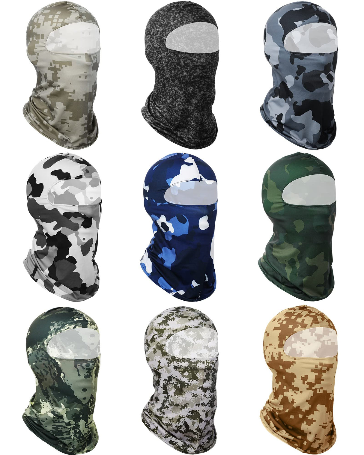 Geyoga 9 Pcs Balaclava Sun Protection Ski Mask Full Face Cover UV Protection Silk Mask Balaclava for Women Men Outdoor Sport(M) Camouflage