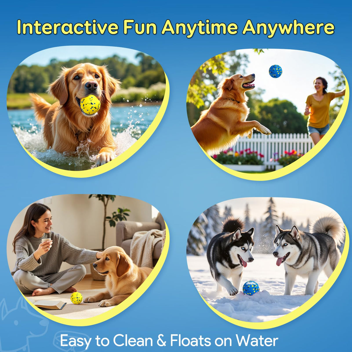 Kimee Dog Balls Tennis Ball Toys Dog Toys for Aggressive Chewers Durable Teething Chew Toys Water Toy Fetch Ball for Large Medium Small Dog and Puppies (4 Balls)