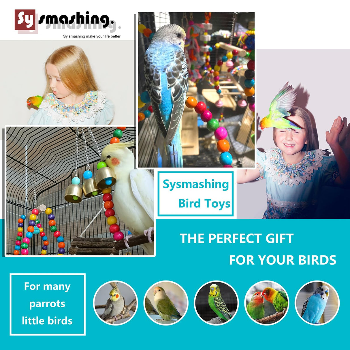Sysmashing 23pcs Bird Parakeet Cockatiel Toys,Parrot Swing Chewing Hanging Toy with Safe Bells,Bird cage Colorful Climbing Standing Rope Natural Wood Ladder Bungee Toys