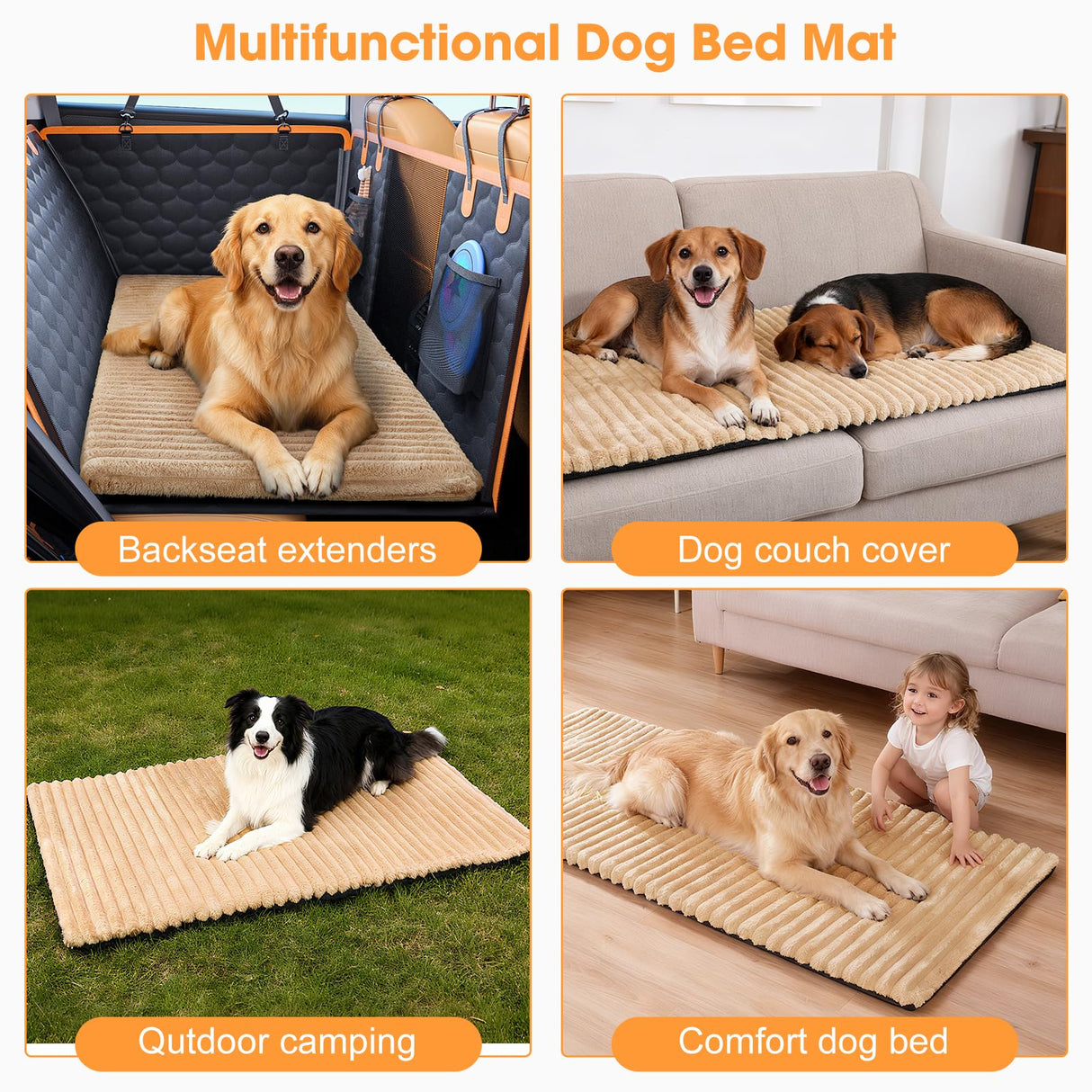 FURTIME Backseat Pet Bed Mat, Non-Slip Dog Bed for Car Back Seat, Washable Travel Pet Mat with Removable Cover, Dog Seat Covers Protector Fit for Backseat Extenders and Trucks SUVs, 54"x 24.8", Brown