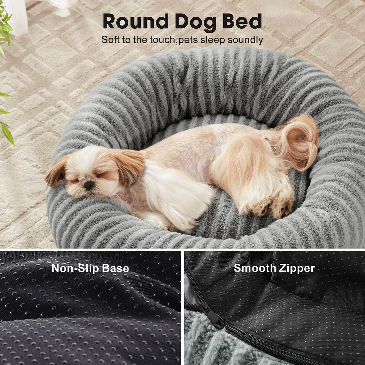 MIXJOY Dog Beds for Small Dogs, Washable Dog Bed with Removable Cover, Small Cat Bed for Indoor Cats, Calming Soft Dount Pet Beds with Anti Slip Bottom, Cute Puppy Beds, 23"x23"x8", Grey