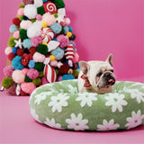 Lesure Shown on TV Donut Medium Dog Bed - Round Cat Beds Indoor Present for Calming Pets with Washable Cover, Home Decor Cute Modern Beds with Jacquard Shaggy Plush & Anti Slip Bottom, 30 Inch, Green