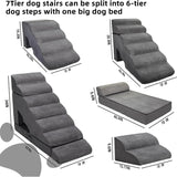 LitaiL 7-Step Dog Stairs for High Beds 30-36" Tall Dog Ramp for Small and Older Pets, Non-Slip Pet Steps, Grey