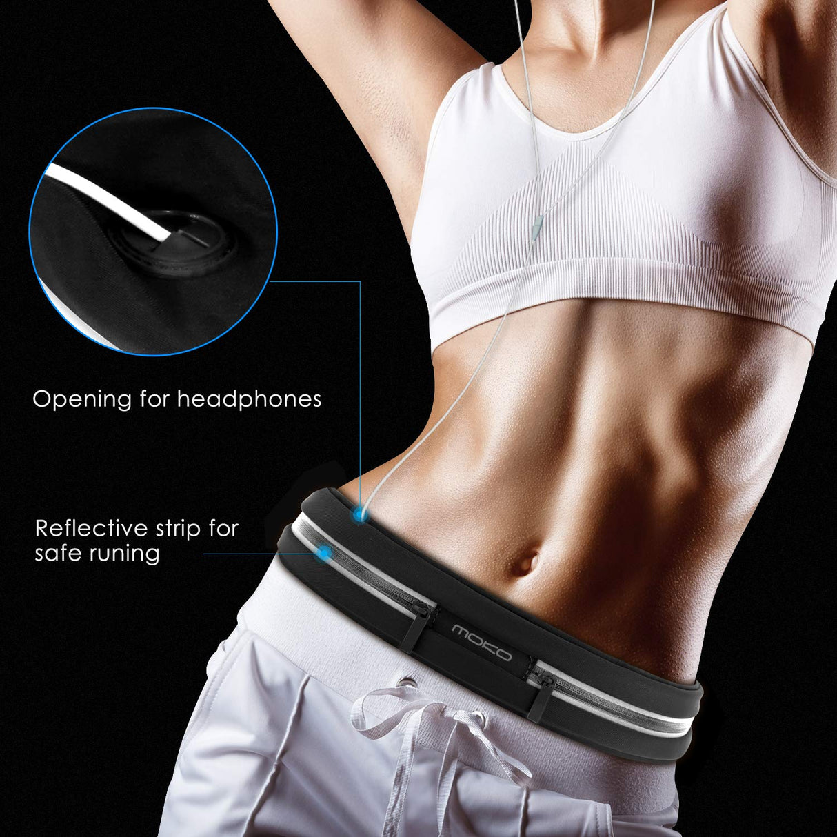 MoKo Sports Running Belt,Outdoor Dual Pouch Sweatproof Reflective Slim Waist Pack,Fitness Workout Belt Fanny Pack Compatible with iPhone 11/11 Pro Max/X/Xr/Xs Max/8/7, Galaxy Note 10/10 Plus, S20/S10