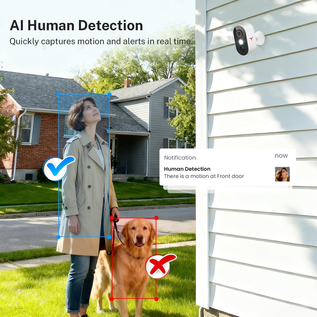 1080p Wireless Security Camera with AI Human Detection, Night Vision, 2-Way Talk, Cloud Storage, 2.4G WiFi, Battery Camera for Home Security (1 Spotlight)