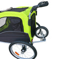 Booyah Large Pet Bike Trailer Dog Stroller & Jogger with Shocks Non Tipping. Green/Yellow