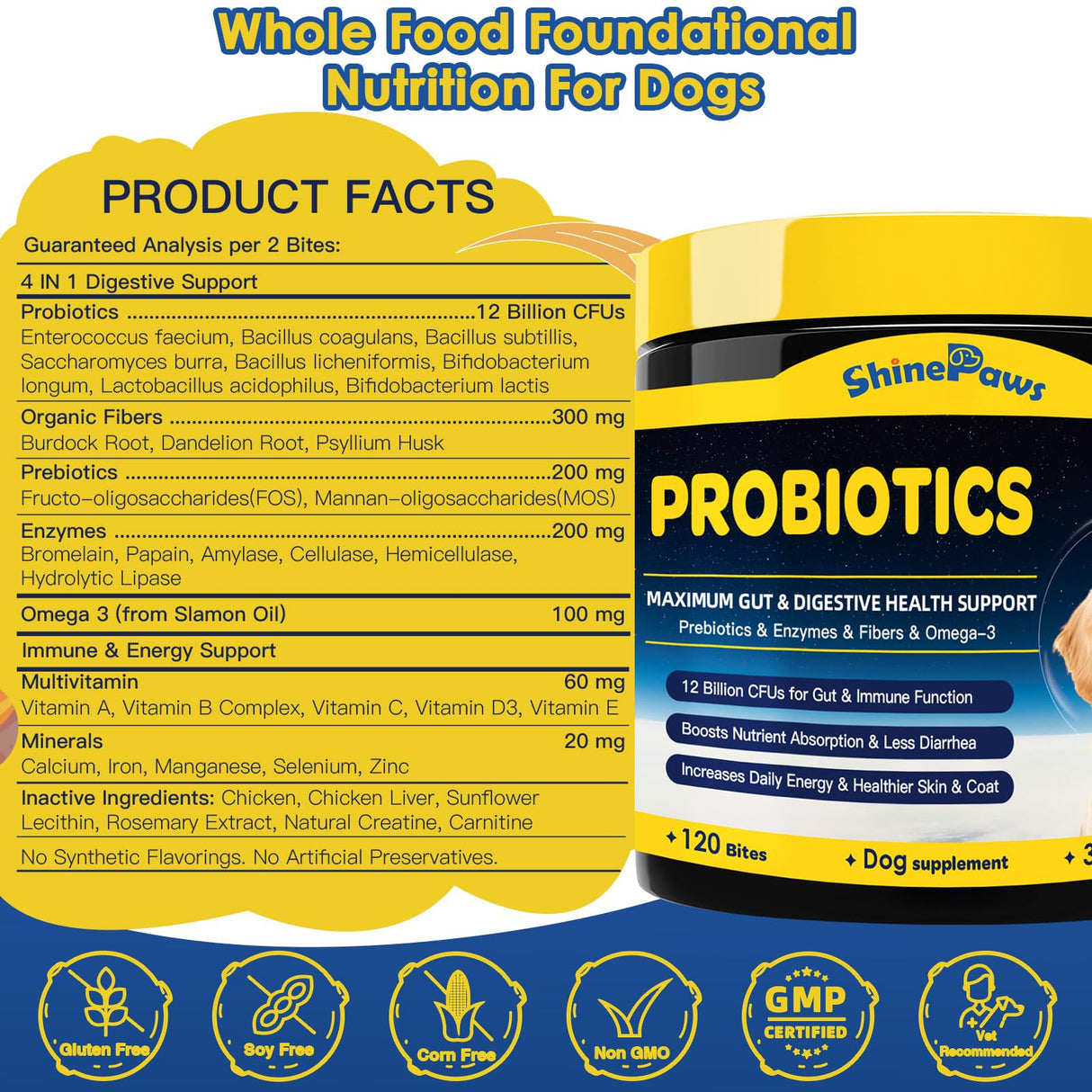 Probiotics for Dogs - Dog Probiotics for Digestive Health, Prebiotics, Enzymes, Fiber, and Omega-3 with Vitamins to Promote Intestinal Health, Support Immunity, Allergies & Itchy Skin, 120 Bites