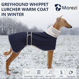 Greyhounds Lurchers Whippets Dog Coats with Reflective Stripe Dog Winter Coat Jacket Fleece Adjustable Band - Navy - S