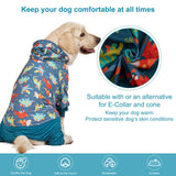 LovinPet Dog Pajamas: Lightweight Onesie, Large Dog Pjs, Reflective Stripe, Super Dinos Navy Print, Surgical Recovery Clothes /3XL