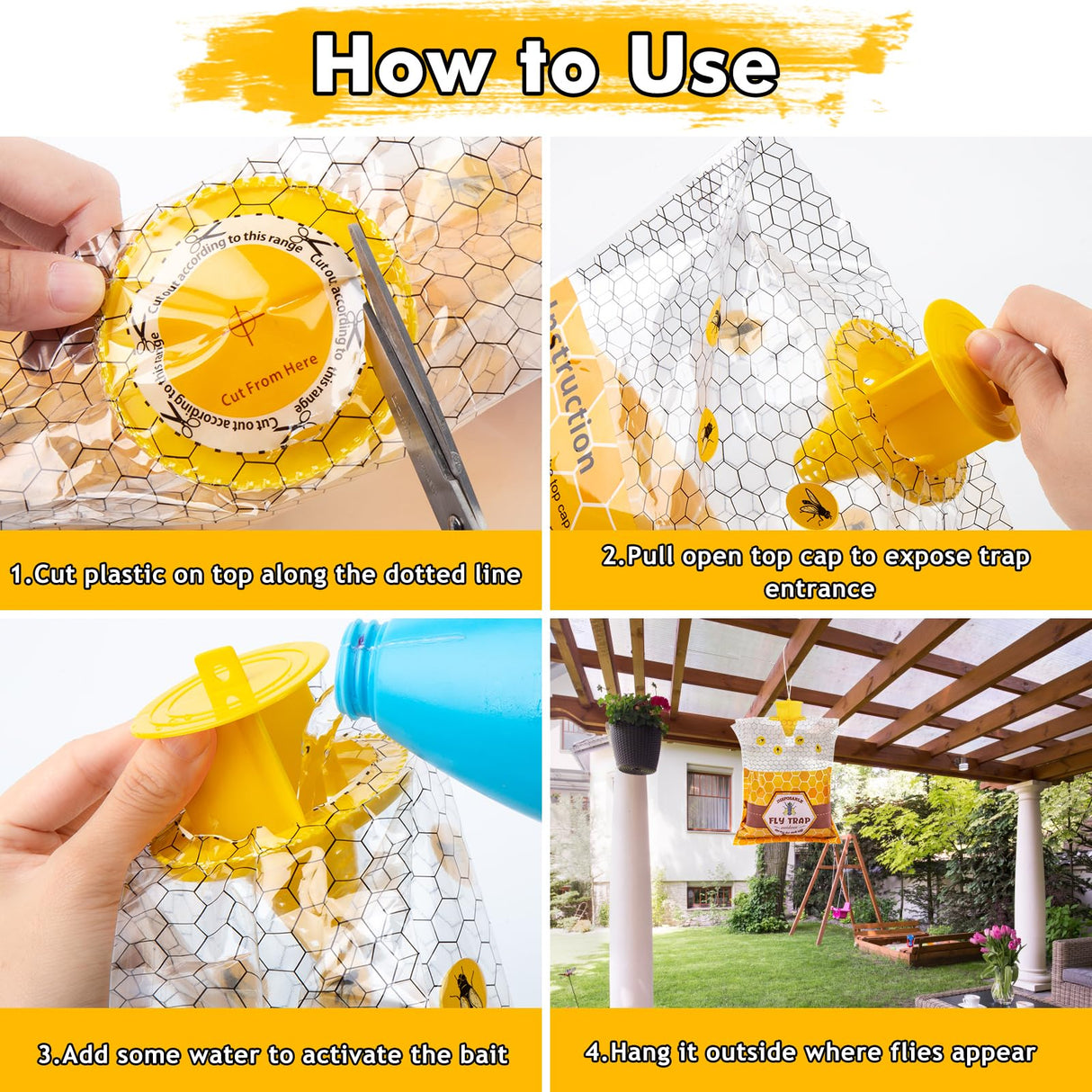 6 Big Disposable Fly Bag, Fly Traps Outdoor Hanging, Ranch Stable Horse Fly Trap Hunter Bait Control for Barn, Farm, Mosquito Bug Catcher and Flying Insect Trap Killer Repellent
