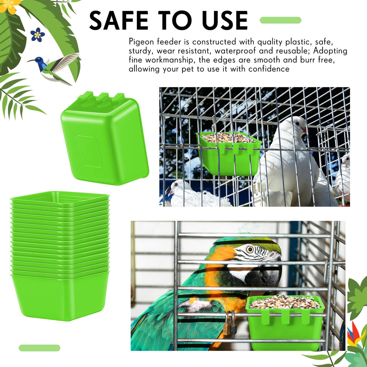 Maxdot 20 Pcs Chicken Water Feeder Cups 16 oz Pigeon Bird Feeder Cups Hanging Cage Chicken Water Cup for Pet Parrot Rooster Parakeet Bunny Gamefowl Poultry Wire Hutch(Green)