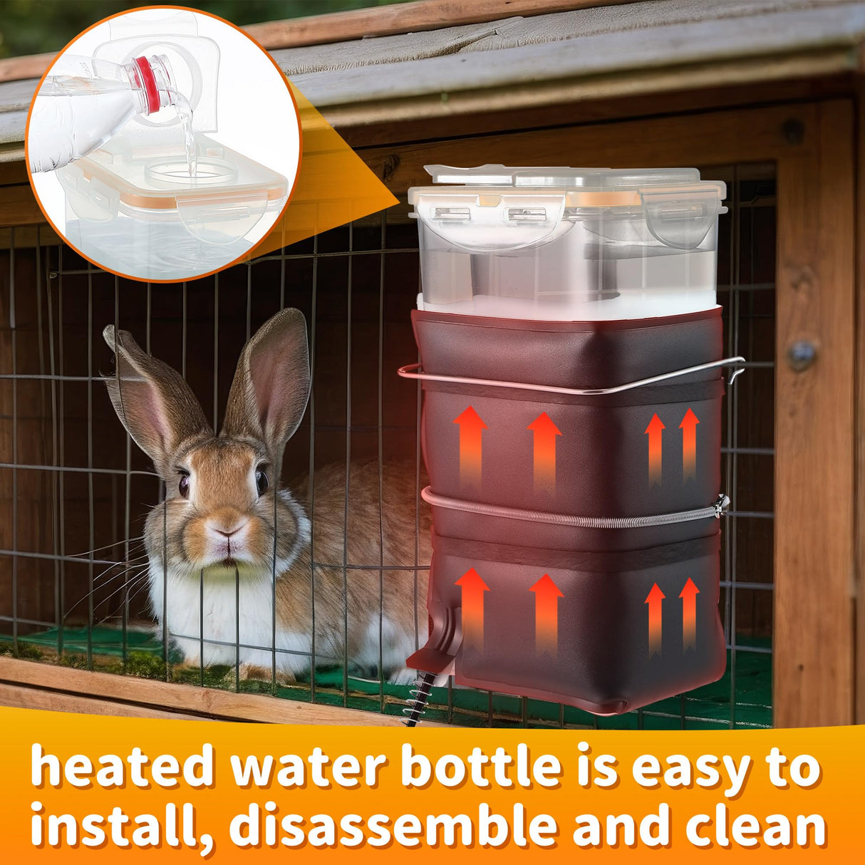 74 oz Heated Rabbit Water Bottle, Large Rabbit Water Dispenser No Drip, Bunny Bottle, Heated Small Animal Drinker for Pets, Rabbits, Guinea Pigs, Hamster, Ferrets, Birds, Mouse, Rats(1 Pack)