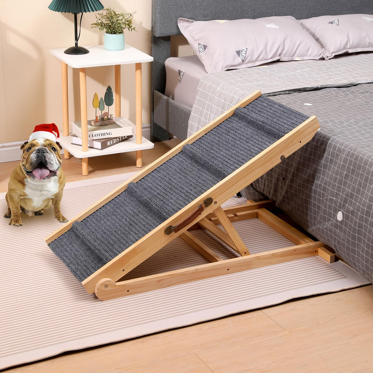 Foldable Wooden Dog Ramp & Pet Stairs - 5-Level Non-Slip Pet Steps for Dogs & Cats, Balanced Indoor/Outdoor Use