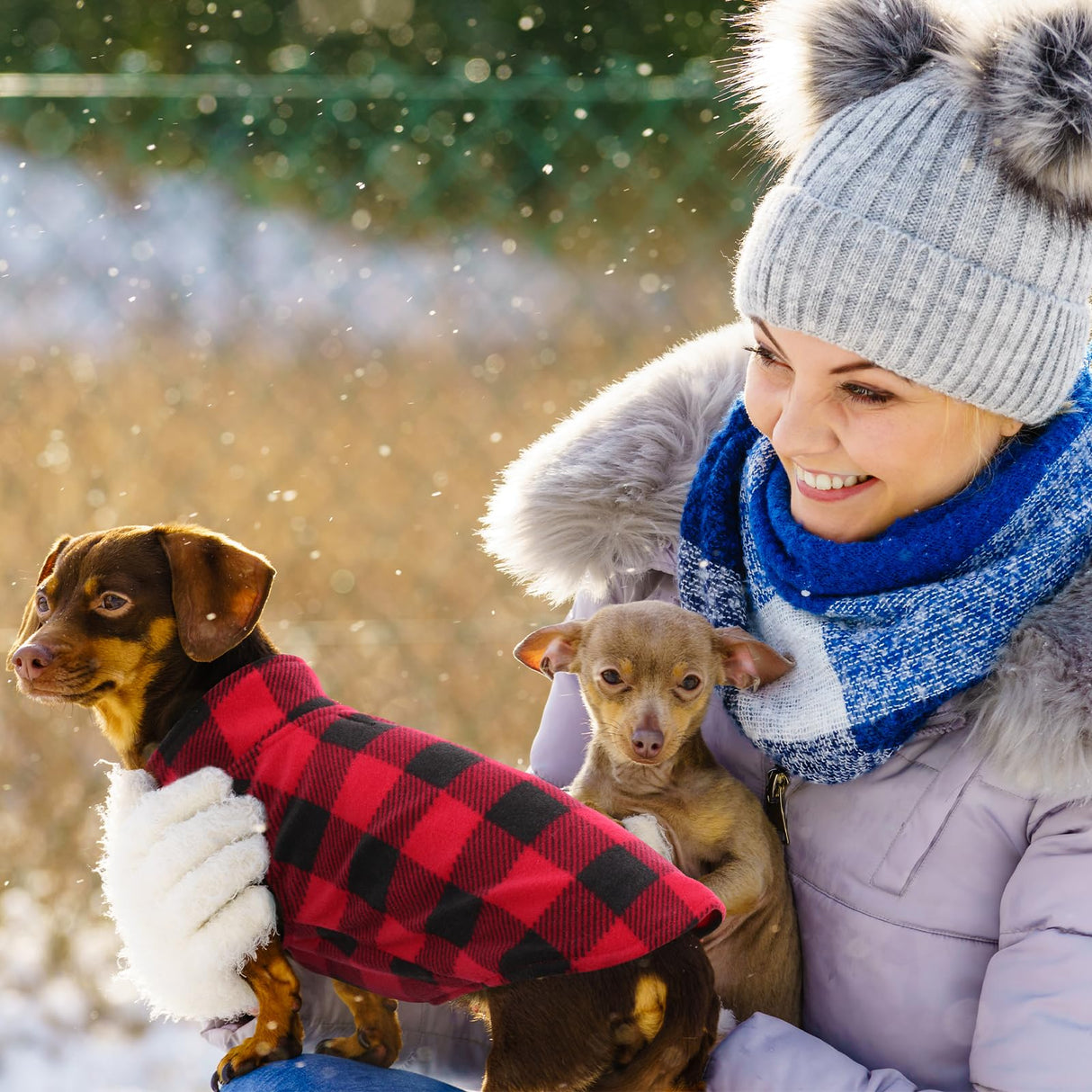 Kuoser 4 Pack Dog Fleece Vest,Warm Plaid Dog Sweater with Leash Hole,Soft Turtleneck Winter Pet Jacket Dogs Coat Pullover for Small Medium Dogs Cats,Spring Fall Cold Weather Christmas Outfit, L