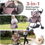 4 Wheels Pink Foldable Pet Stroller with Storage Basket, Cup Holder & Breathable Mesh for Small/Medium Dogs and Cats