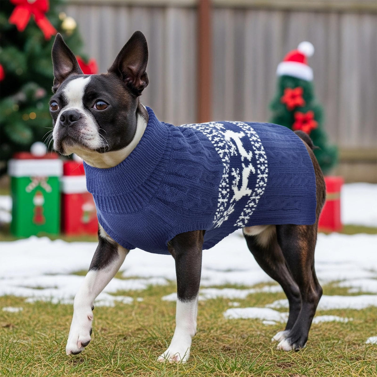 Vehomy Christmas Dog Turtleneck Sweater Christmas Pet Cable-Knit Sweater with Snowflake Pattern Cold Weather Pullover Sweaters Xmas Pet Knitwear Apparel Outfit for Small Medium Large Dogs Navy 3XL
