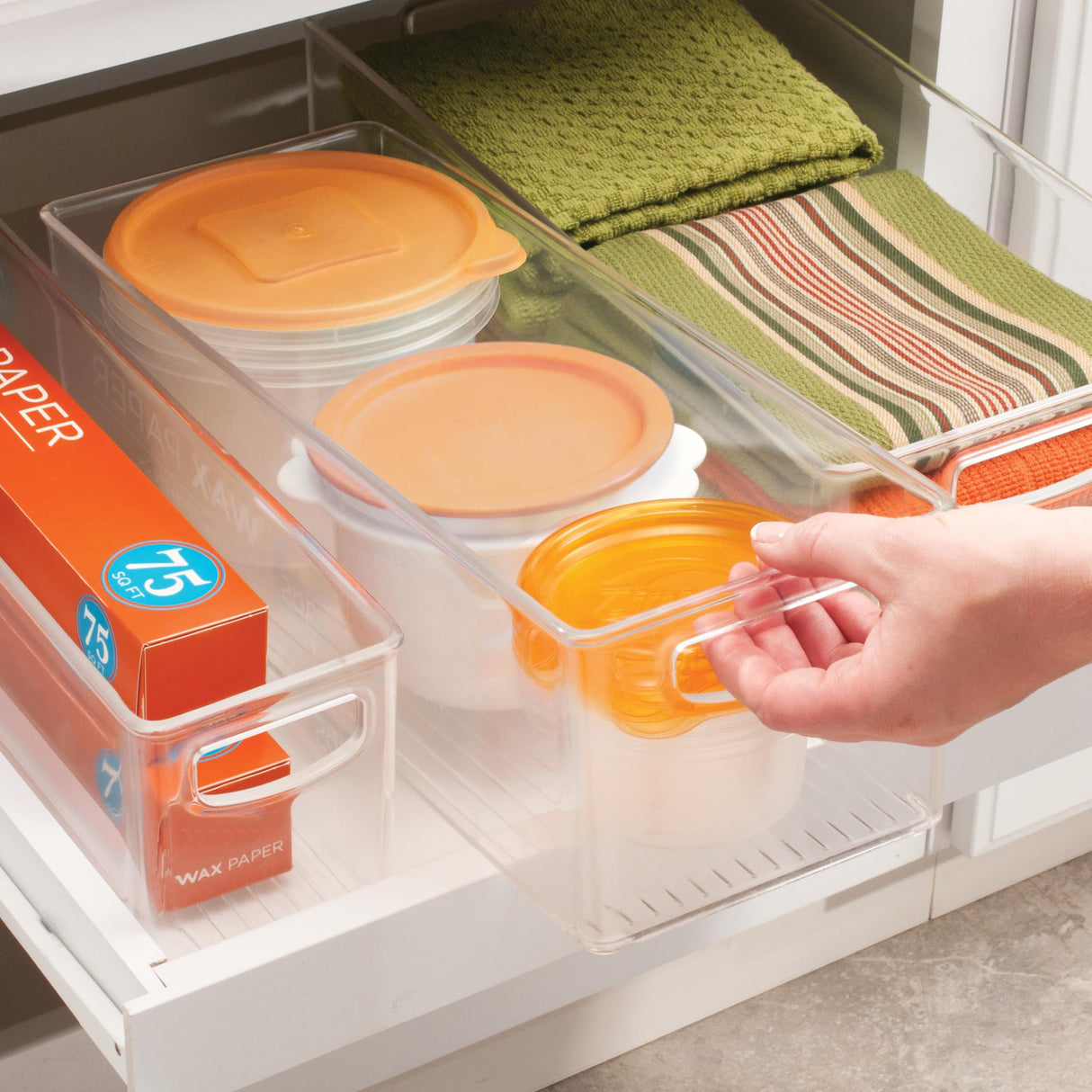 Plastic Stackable Pantry Bin with Handles, Clear