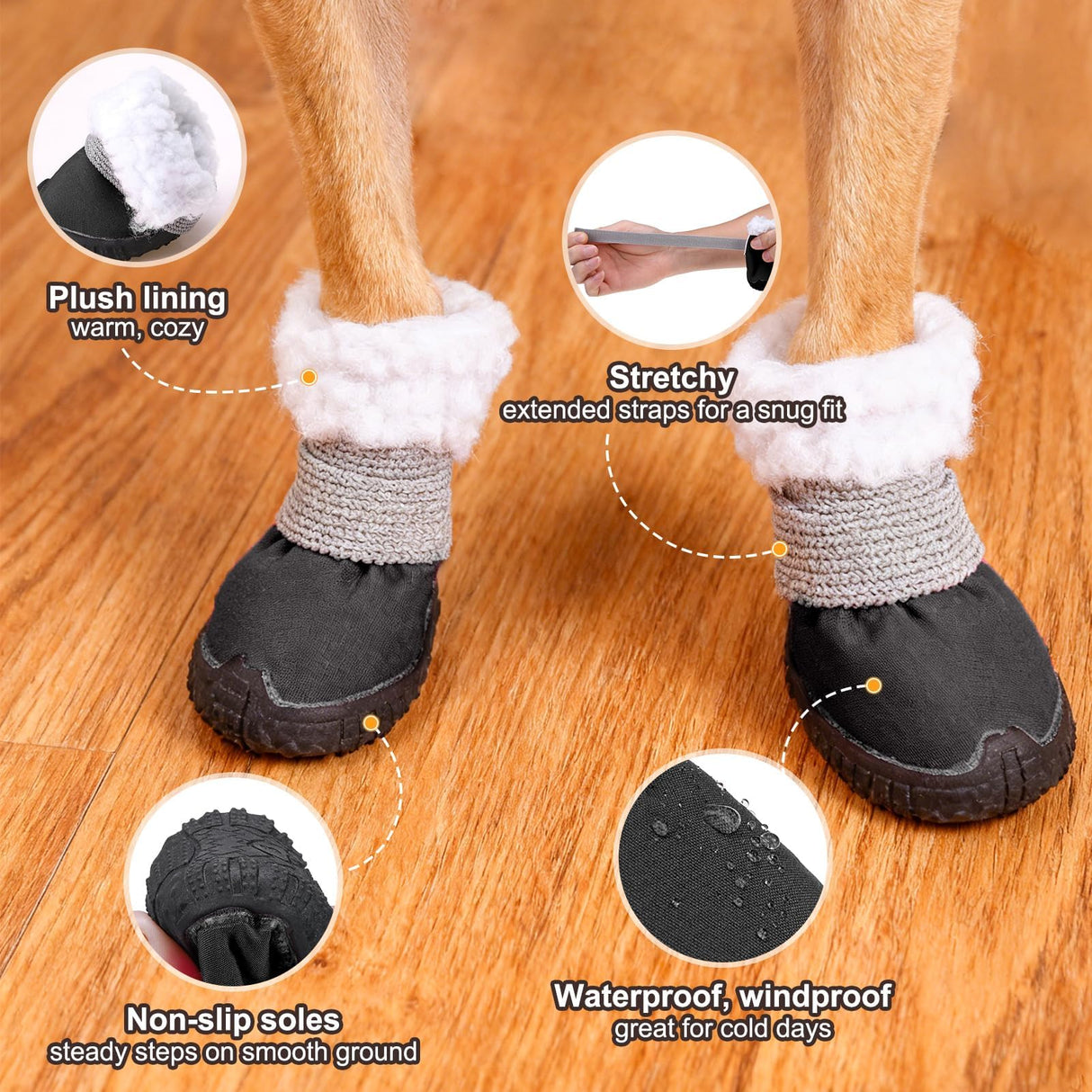 BEAUTYZOO Dog Winter Boots, Waterproof Dogs Snow Shoes with Anti-Slip Sole & Warm Fleece Lining-Indoor Outdoor Paw Protectors for Small Dogs, Puppy Booties to Prevent Licking on Hardwood Floors,Size 1