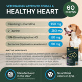 VETRISCIENCE Veterinary Strength Healthy Heart Chews - Heart & Energy Supplement for Pets - Cardiovascular Supplement - Pet Blood Flow Support - Chicken Flavor - 60 Count