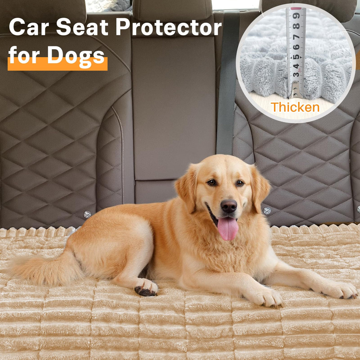 WTHAVEN Dog Car Seat Cover for Back Seat, Dog Bed for Car, Fit for Backseat Extenders, Car Seat Protector, Nonslip Soft Durable for Cars Trucks and SUVs (Light Brown, 24.8"*54")