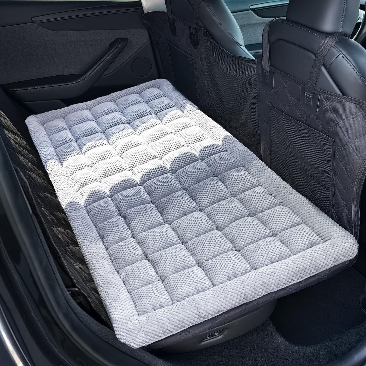 REEVAA Dog Bed Mat for Car Backseat [Extra-Thick & Chew-Resistant], Road Trip Bed to Fully Protect Dog's Safety, Fits Trucks/SUVs Back Seat Cover Extenders, Grey, 54x24x1.8 inch