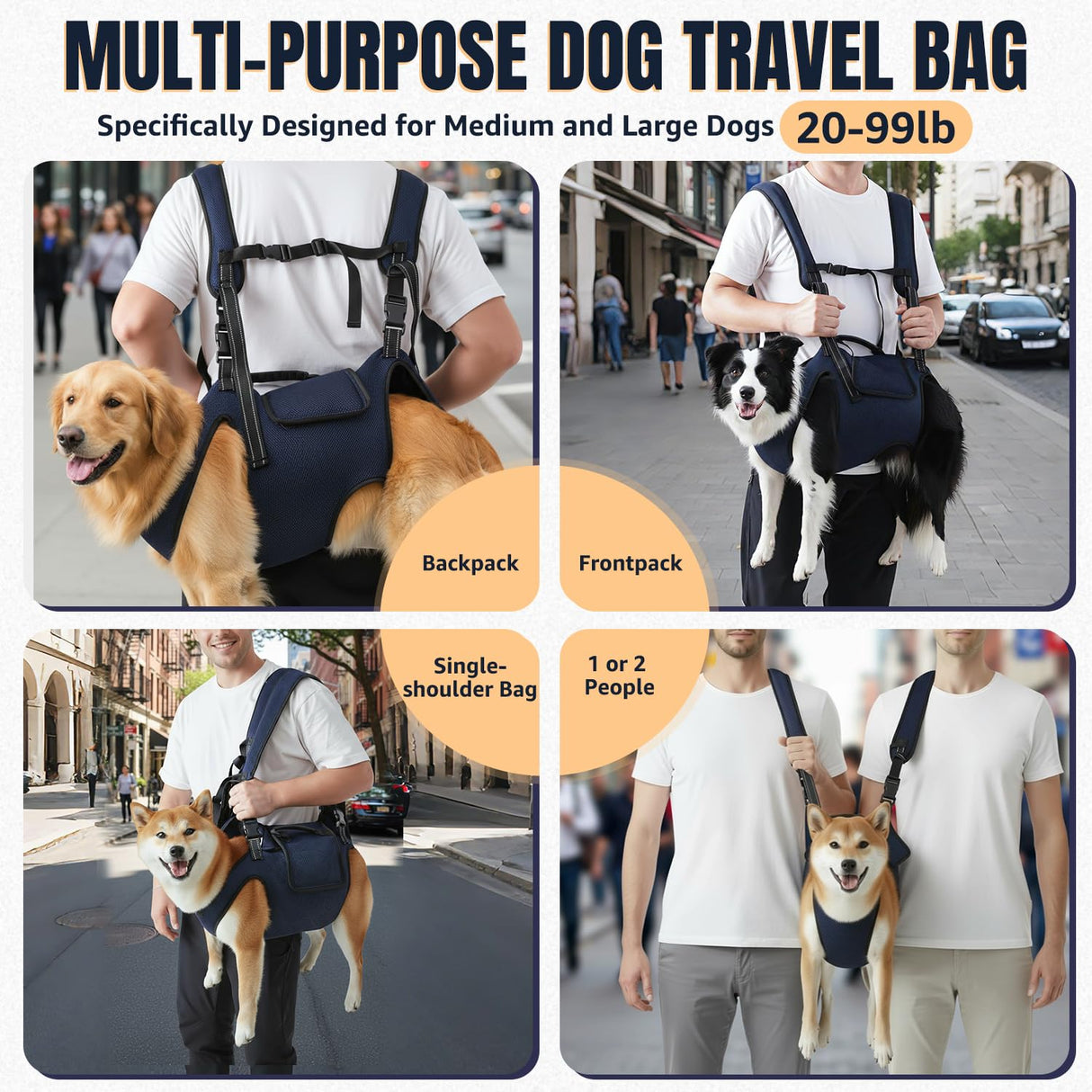 Nasjac Dog Lift Harness for Large Dogs - Full Body Dog Sling Carrier with Adjustable Straps & Control Handle, Breathable Backpack for Elderly Injured Arthritic Disabled Medium Large Dogs, Navy XL
