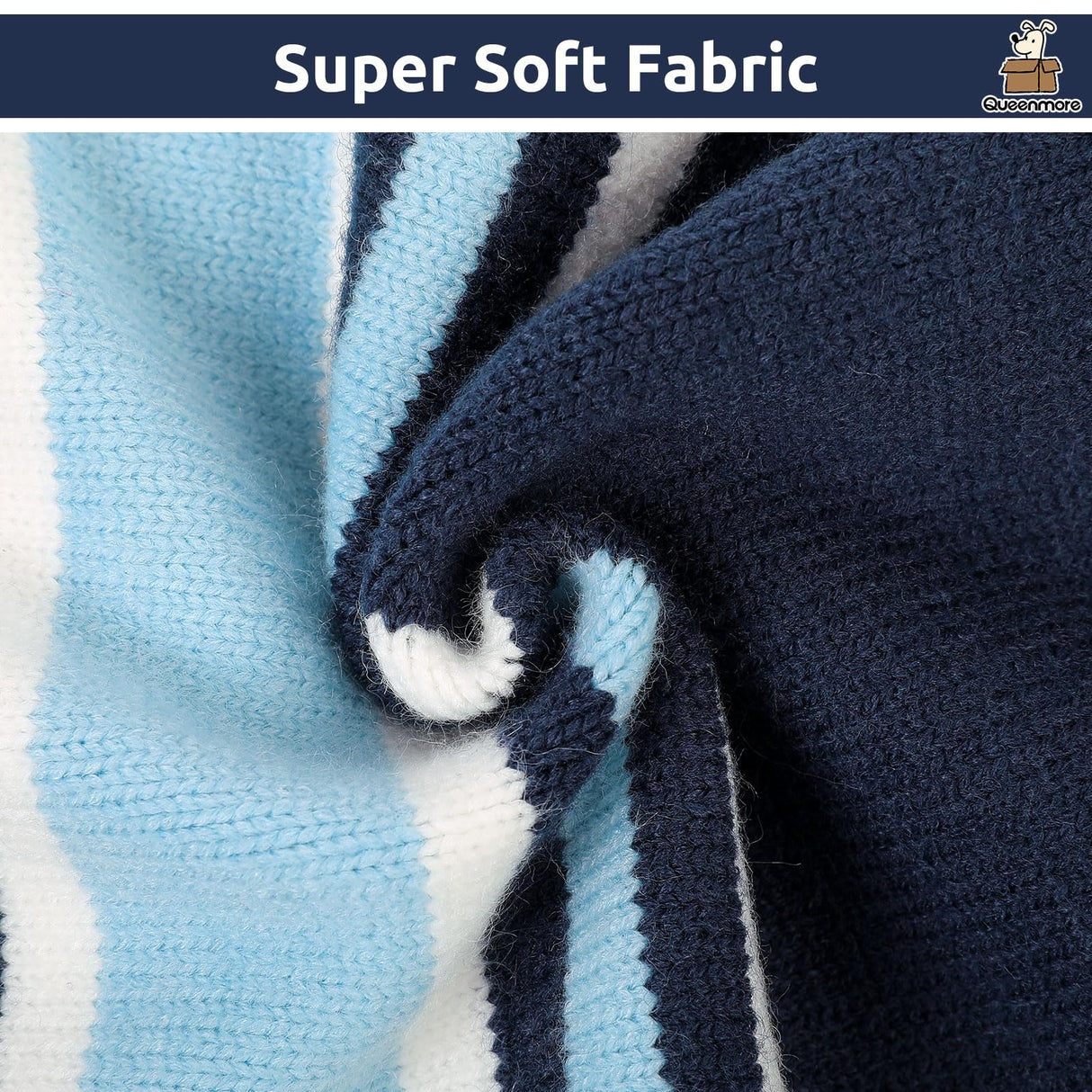 Queenmore Dog Striped Knitted Sweater, Turtleneck Pullover Pet Coat, Dog Winter Clothes with Leash Hole for Small Medium &Large Dogs(Navy Blue,S)