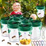 6 Pack Wasp Traps Outdoor Hanging Solar Wasp Killer Reusable Bees Trap with UV LED Light Solar Powered Hornet Trap for Indoor Outdoor Patio Garden Home with Snap Hooks and String (Orange)