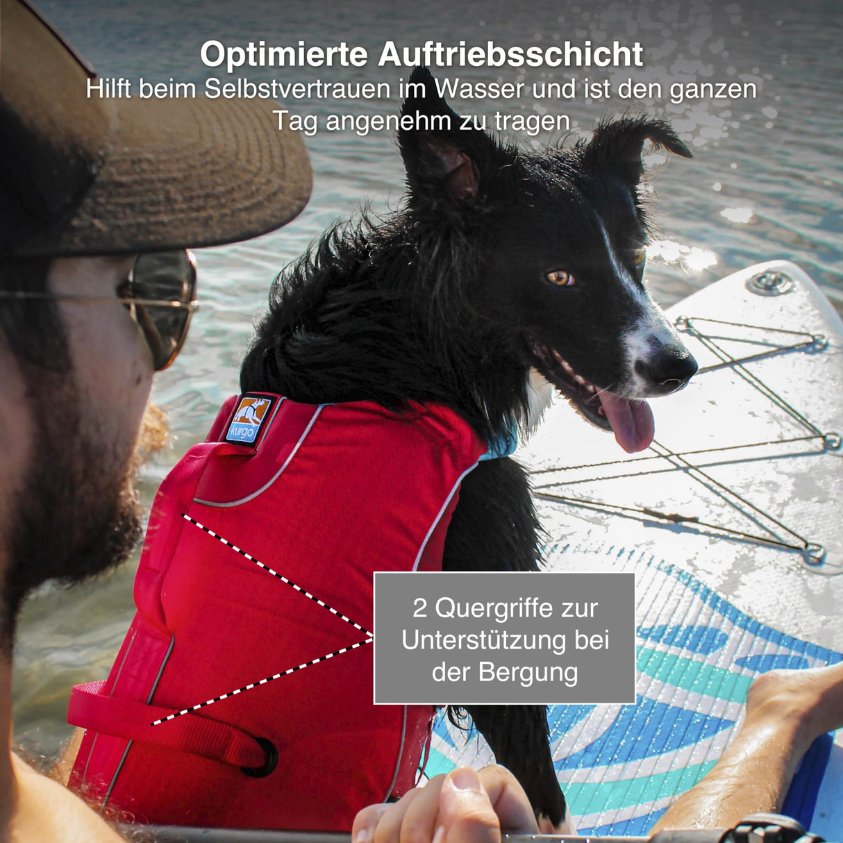 Kurgo Dog Water Life Jacket, Inflatable Safety Jacket for Dogs, Lifejacket Doggy Floats for Kayak, Pool or Lake, Reflective, Adjustable, Surf n’ Turf Life Jacket for Small Medium Large Pets
