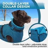 PUMYPOREITY Snow Jacket for Large Dogs Waterproof, Warm Dog Winter Coat with Harness Built in, Fleece Jacket with Back Zipper, Cold Weather Coats for Outdoor, Windproof Pet Snowsuit, Blue, 3XL