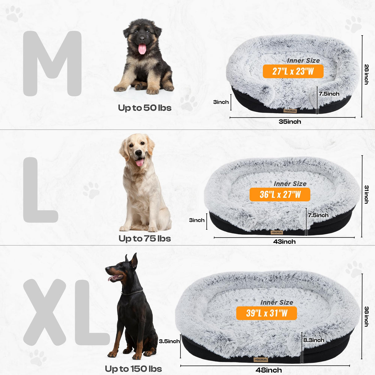 Miorun Fluffy Orthopedic Jumbo Dog Bed for Extra Large Dogs, Calming Plush Sofa Bed with Curved Bolster Support, 48" Cozy Oval Pet Donut Bed with Washable Cover, Gray