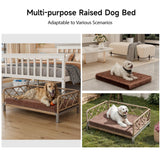wallowsun Dog Bed with Cushion, Cooling Elevated Raised Beds with Rattan Breathable Mesh and Universal Mat, Indoor & Outdoor Pet Cots for Large Dog, Brown