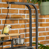 PawHut Parrot Stand Large Bird Perch Stand with Toy Hook & 3 Ladders, Parrot Perch with Easy Grip, Bird Wooden Stand, Gray
