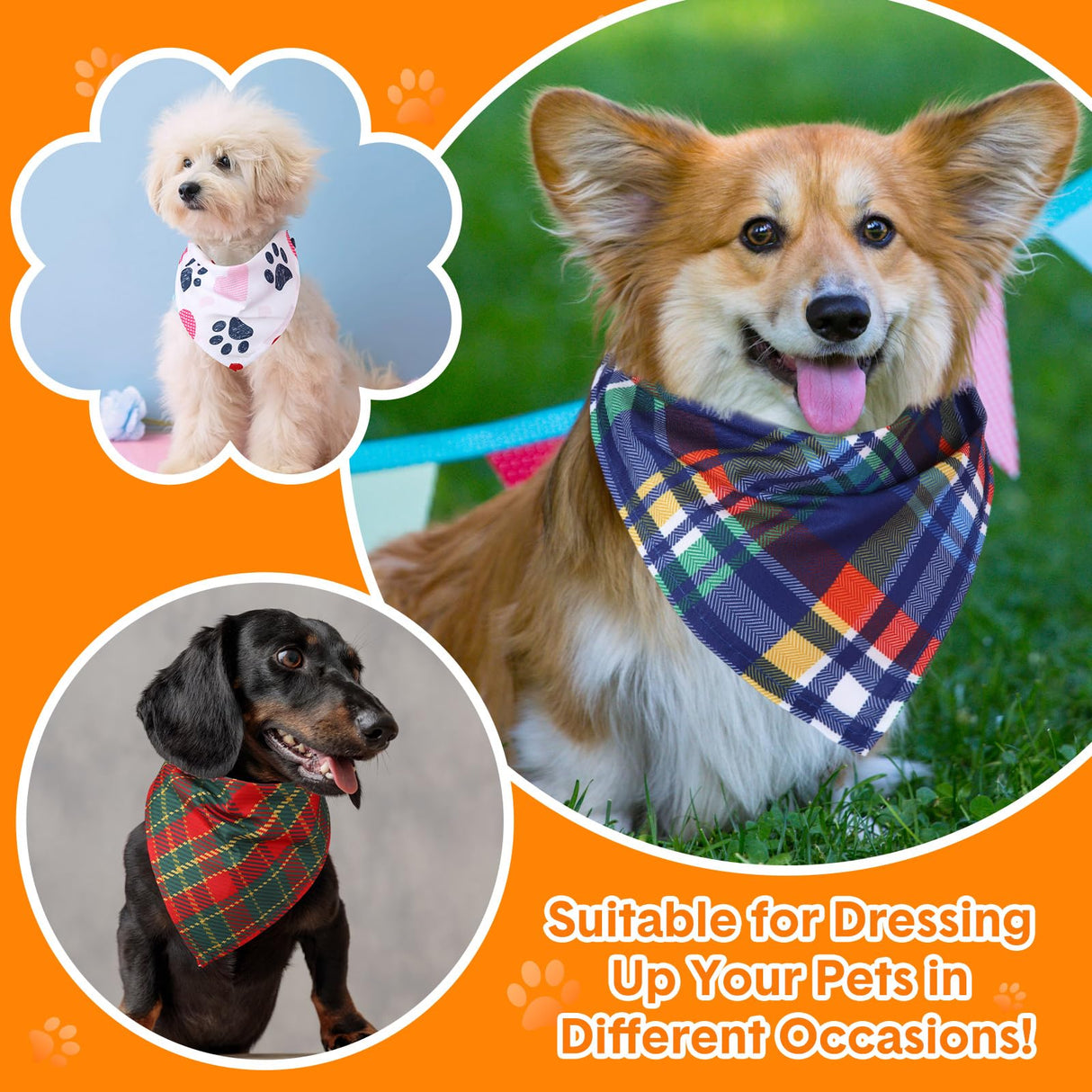 Bulyoou 120 Packs Dog Bandanas Bulk Summer Pet Bandanas for Dogs Hawaiian Pet Scarf Bibs Adjustable Washable Kerchief for Large Medieum Small Pet Costume Accessories(Rustic Style)