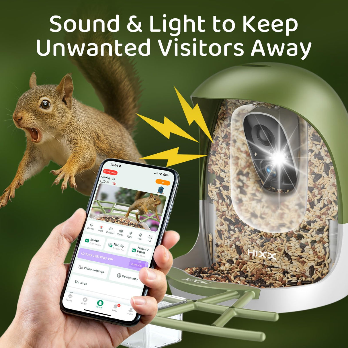 HIXX Smart Bird Feeder with Camera, AI Identify Birds & Auto Capture, 2K HD Live Camera Birdwatching with Color Night Vision for Bird Lovers Gifts (Forest Green)