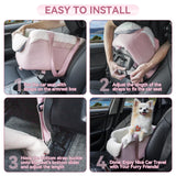PETSFIT Cat Car Seat, Portable Console Dog Car Seat with Safe Protective Hooks, Luxury Pet Car Seat Includes Safety Leash and Storage Pocket for Pets Up to 9 lbs (Pink)