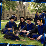 Huhumy 3 Pcs Dog Cat Graduation Doctoral Costume Set, 2026 Pet Graduation Cap and Deluxe Doctoral Gown with Hood Side Tam Puppy Kitty Dogs Cats Grad Holiday Party Costume Accessory(Black Blue,M)