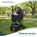 WonderFold Bella Pet Stroller - Autofold Design with Lightweight Aluminum Frame, Breathable Carriage Fabrics and Canopy, Safety Tethers & Easy-Clean Interior - Graphite Black