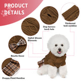 WOYYHO Girl Dog Sweater Dress with Bowtie Turtleneck Small Dogs Sweater with Leash Hole, Knitted Small Dog Sweaters Dress Puppy Winter Clothes for Yorkies Chihuahua (S, Brown)