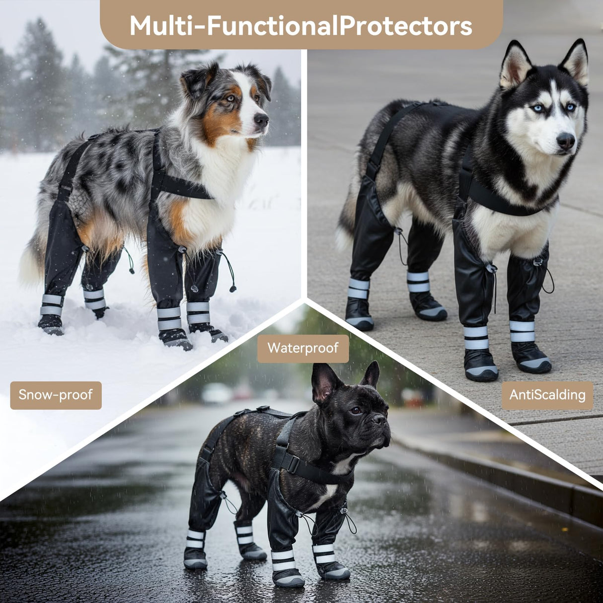 YAQUHO Upgraded Dog Suspender Boots, Waterproof Dog Rain Boot, Anti-Slip Winter Snow Dog Shoes Leggings, Adjustable Suspender Boots for Large Dogs, Paws Protector for Outdoor Dogs Walking Hiking (L)