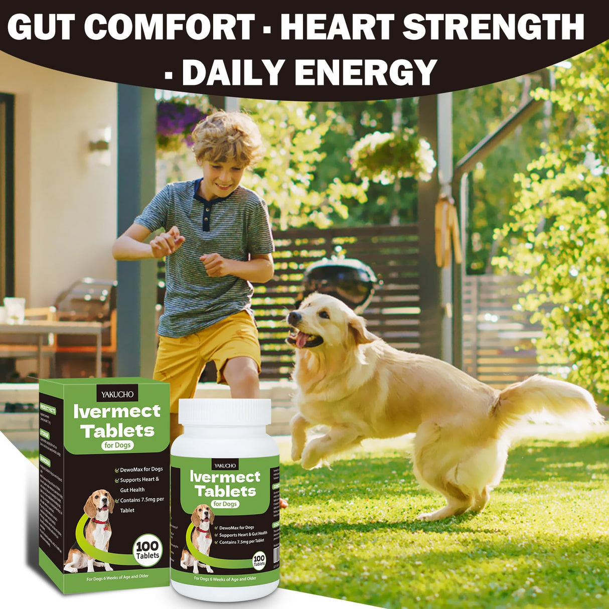 lvermect Tablets for Dogs, 99% Purity for Gut Health Detox, Promotes Immune & Digestive Support - 7.5mg(100 Tablets)