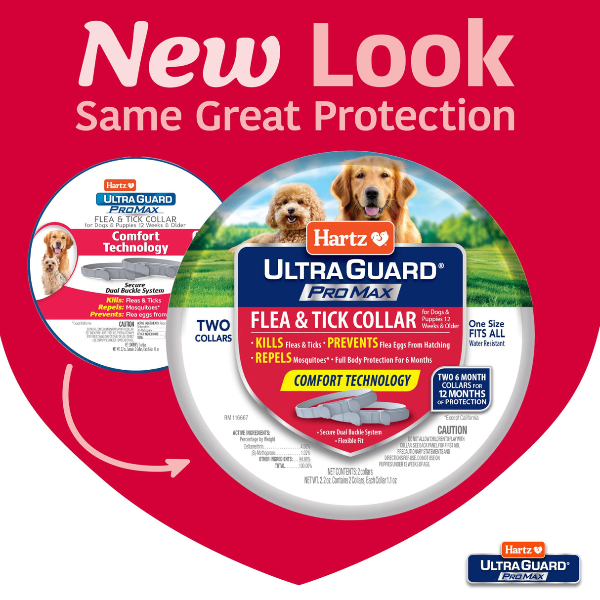 Hartz UltraGuard ProMax Flea & Tick Collar for Dogs I 12 Months Protection I Soft & Comfortable Flea & Tick Prevention I 2 Pack,Gray